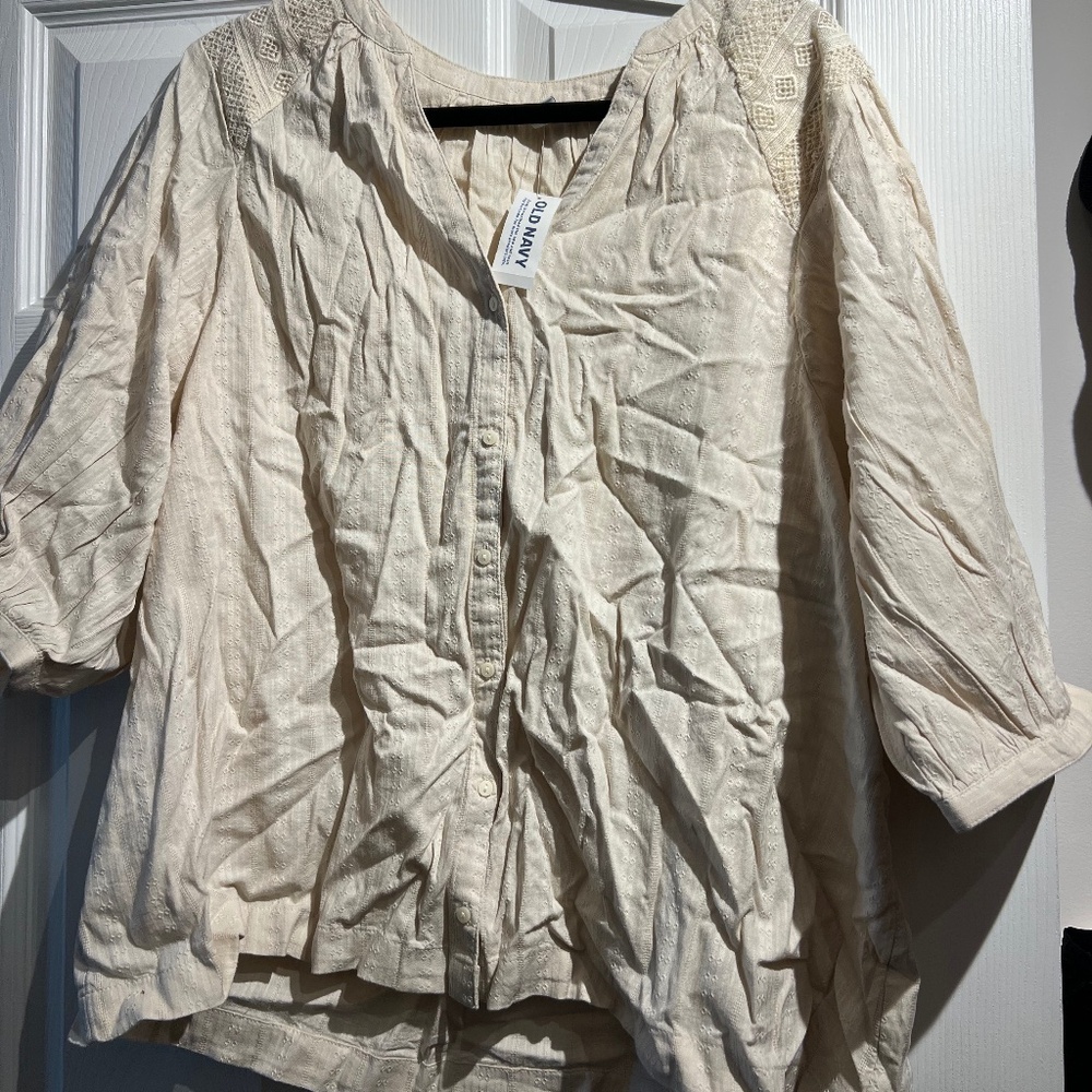 NWT Old Navy Elbow-Sleeve Lace-Trim Top